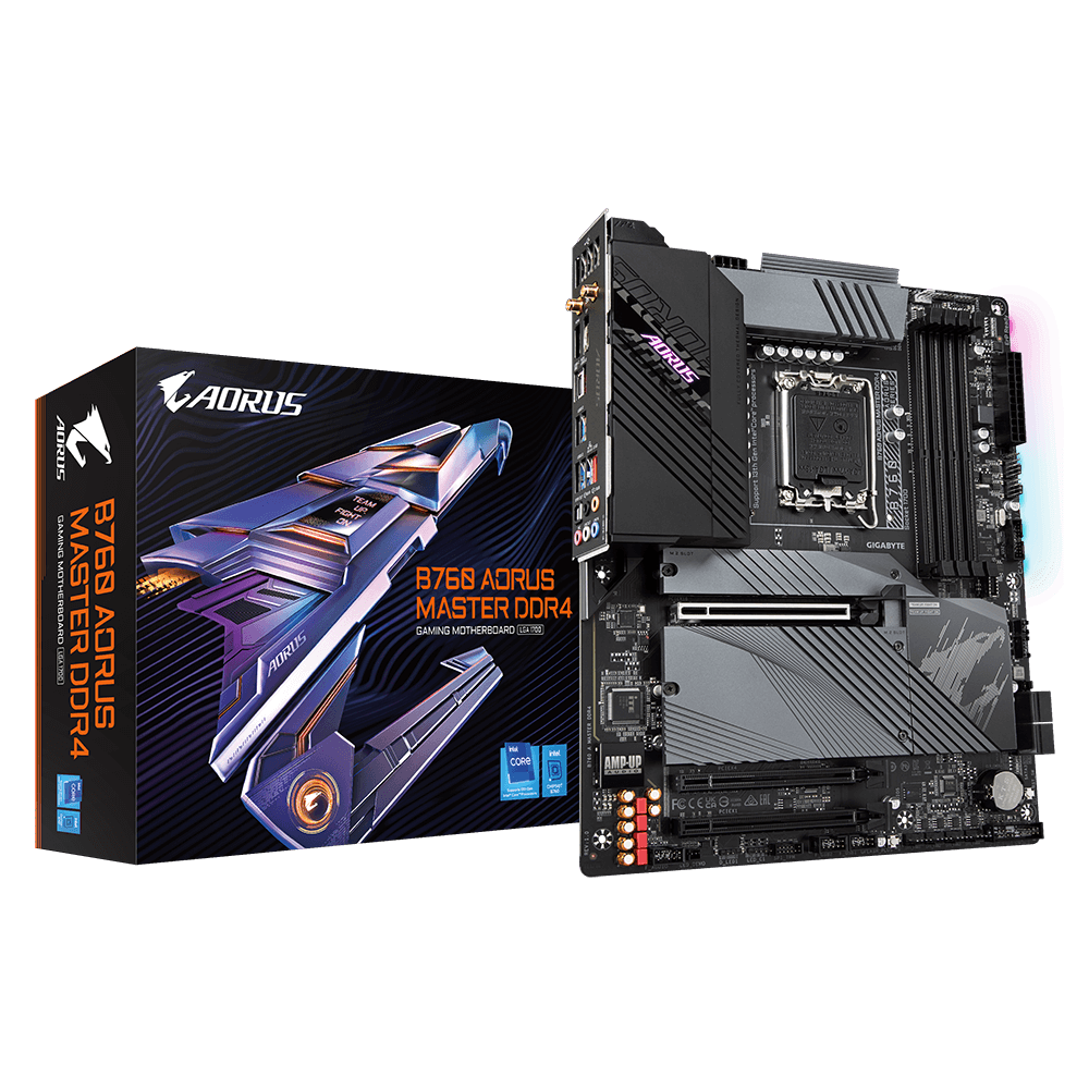 MB GB B760 AORUS MASTER DDR4 LGA1700 Placa de baza Gigabyte B760 AORUS MASTER DDR4 LGA1700, 4x sloturi ram, max. 128GB, frecventa maxima suportata 5333MHz, 1x DisplayPort, 1x HDMI, 3x