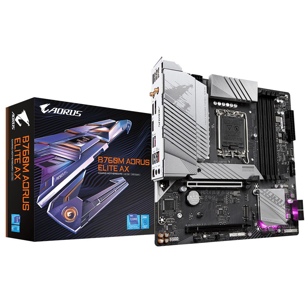 MB GB B760M AORUS ELITE AX LGA1700 Placa de baza Gigabyte B760M AORUS ELITE AX LGA1700, 4x sloturi RAM DDR5, max. 128GB, frecventa maxima suportata 7600MHz, 1x DisplayPort, 1x HDMI, 2x