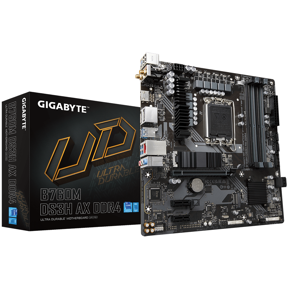 MB GB B760M DS3H AX DDR4 LGA1700 DDR4 Placa de baza Gigabyte B760M DS3H AX DDR4 LGA1700, 4x DDR4 5333MHz, 1x HDMI, 2x DisplayPort, 1x PCIe x16, 2x PCIe x1, 2x M.2, 4x SATA 6Gb/s, LAN