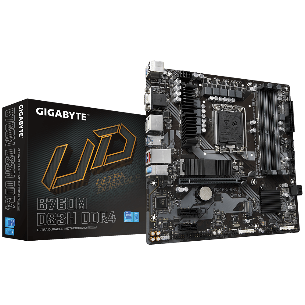 MB GB B760M DS3H DDR4 LGA1700 DDR4 Placa de baza Gigabyte B760M DS3H DDR4 LGA1700 DDR4, 4x sloturi ram, max.128GB, frecventa maxima suportata 5333MHz, 1x D-Sub, 2x DisplayPort, 1x