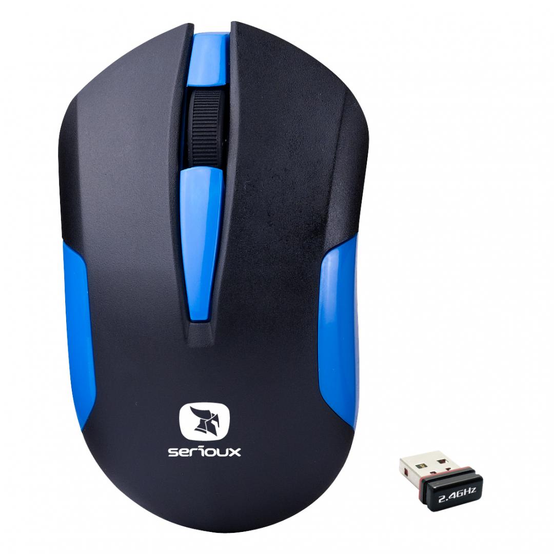 MOUSE SERIOUX DRAGO300 WR BLUE USB Mouse Serioux wireless, Drago 300, 1000dpi, albastru, baterie AA inclusa