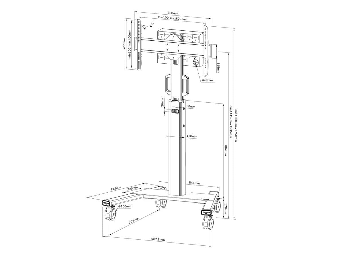 Stand podea mobil NM MUp 37-75" 70kg alb