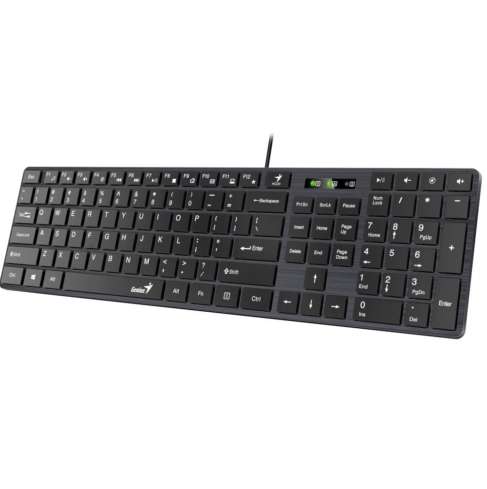 Tastatura Genius Slimstar126 cu fir, ng Tastatura Genius SlimStar 126 USB neagra  Tehnologie cu fir  Tip standard  Format tastatura standard (104-108 taste)  Interfata tastatura USB  Taste