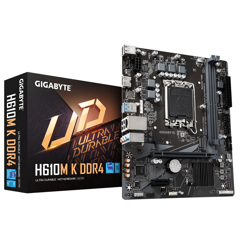 MB GIGABYTE H610M K LGA1700 DDR4 Placa de baza Gigabyte H610M S2H D4 LGA 1700, 2x DDR4, 1x HDMI, 1x PCIe x16, 1x PCI x1, 1x M.2, 2x SATA 6 Gb/s, 1 Gbps LAN, mATX