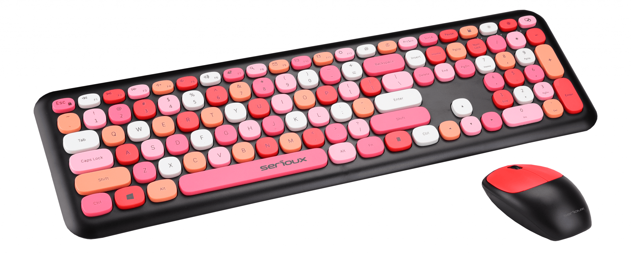 KIT SERIOUX WIRELESS COLOURFUL 9920RD Kit tastatura + mouse Serioux Colourful 9920RD, wireless 2.4GHz, US layout, multimedia, mouse optic 1200dpi, USB, nano receiver, rosu