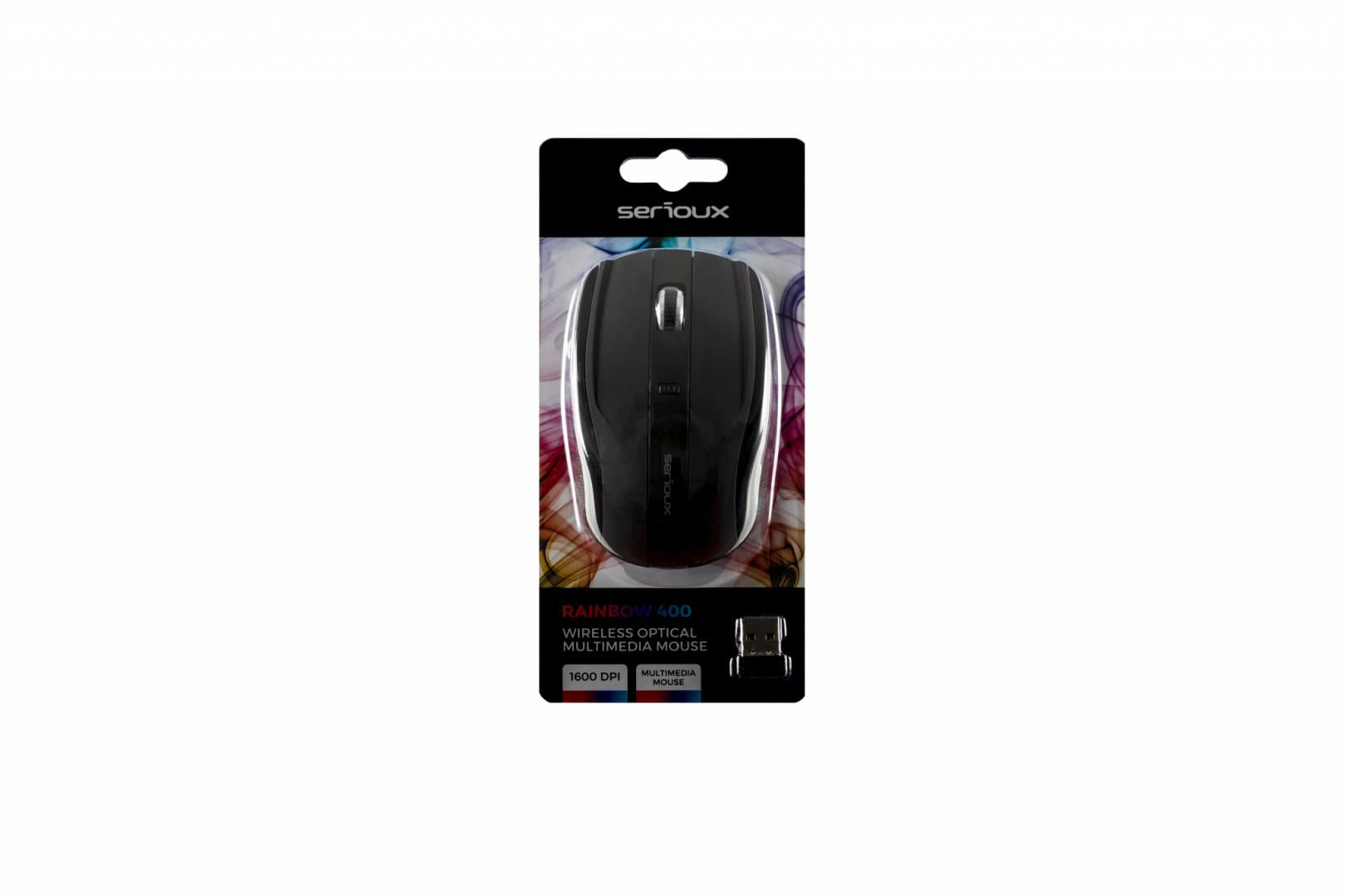 MOUSE SERIOUX RAINBOW400 WR BLACK USB Mouse Serioux, Rainbow 400, fara fir, USB, senzor optic