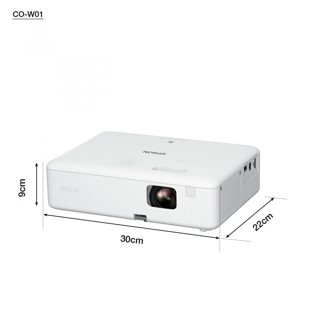 PROJECTOR EPSON CO-W01 Proiector Epson CO-W01, 3LCD, 3.000 lumeni/ 2.000 Ecomode, WXGA, HD ready, 16:10, lampa 6.000 ore/ 12.000 ore Economy mode, corectie  30, zoom 1-