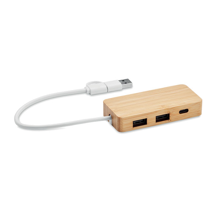 Hub USB cu 3 porturi din bambus