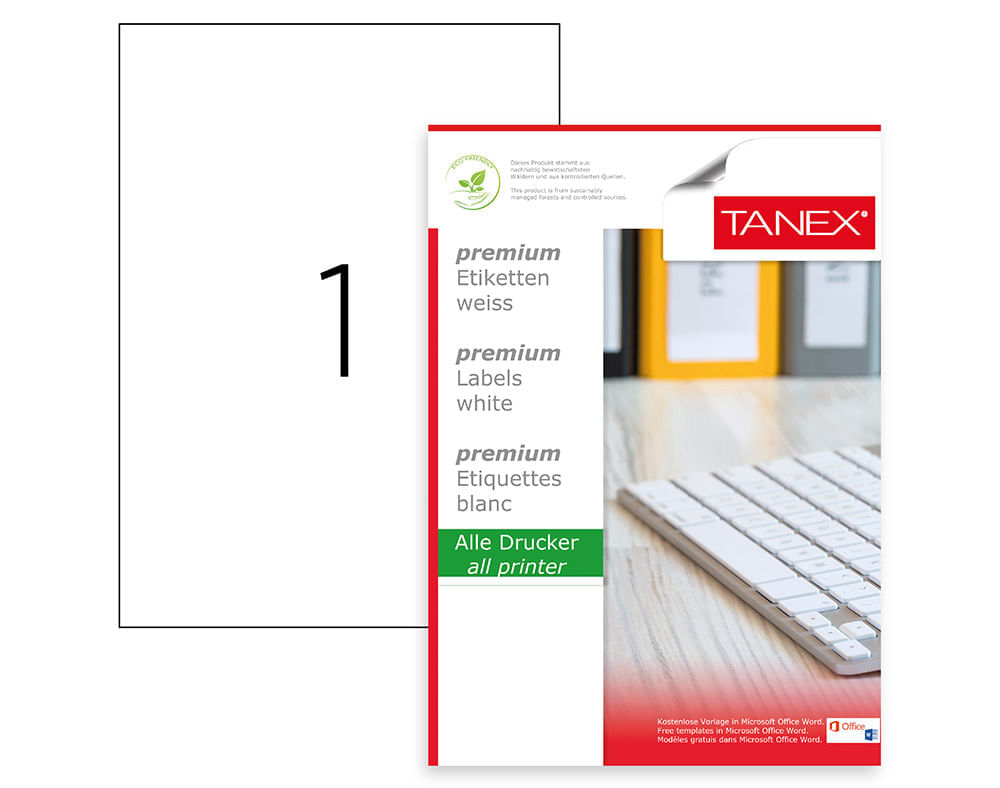 Etichete autoadezive 1/A4 210 x 297 mm 100 coli/top Tanex