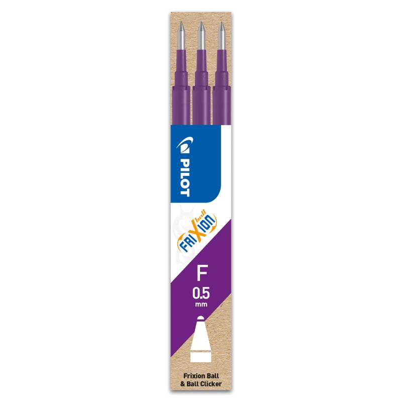 Set 3 rezerve roller Frixion Ball Pilot 0.5 mm varf fin Rezerva roller Pilot Frixion Clicker 0.5 mm 3 bucati/set violet