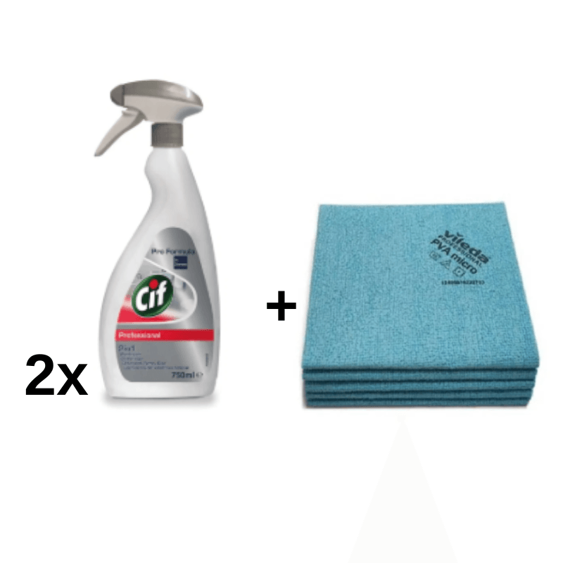 Pachet 2x Detergent pentru baie 2in1 CIF 750ml + lavet microfibr Vileda