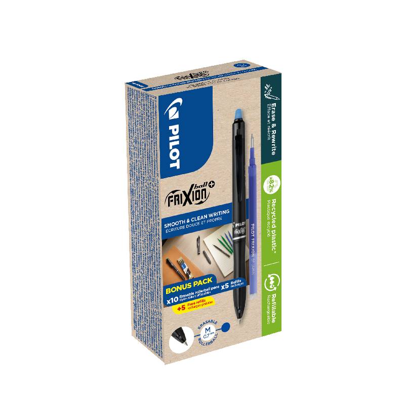 Pachet Pilot FriXion Plus 0.7mm 10 rollere albastre + 10 rezerve