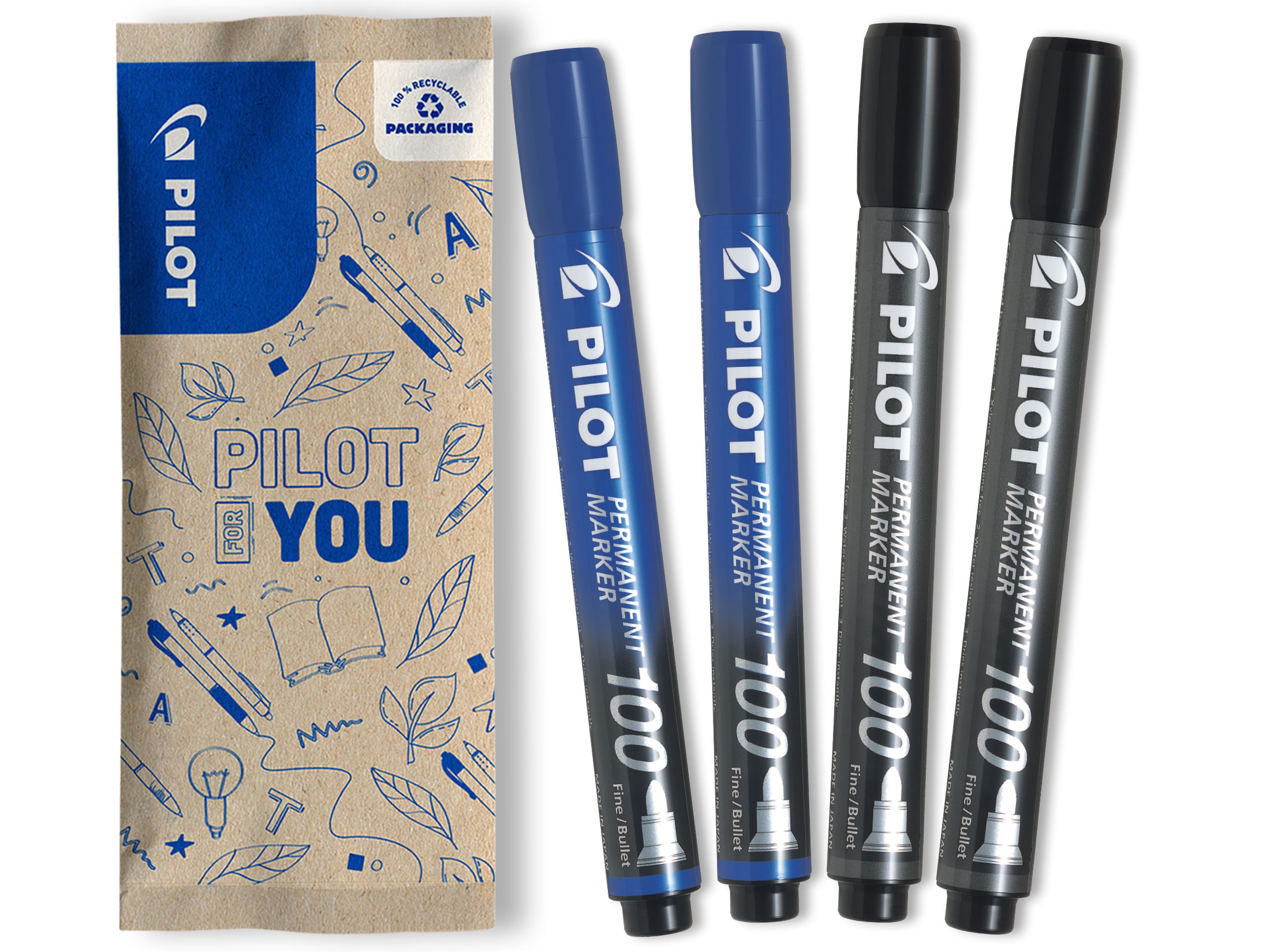 Set flow pack 4 markere permanente P100 albastre si negre varf rotund Set flow pack 4 markere permanente P100 albastre si negre varf rotund