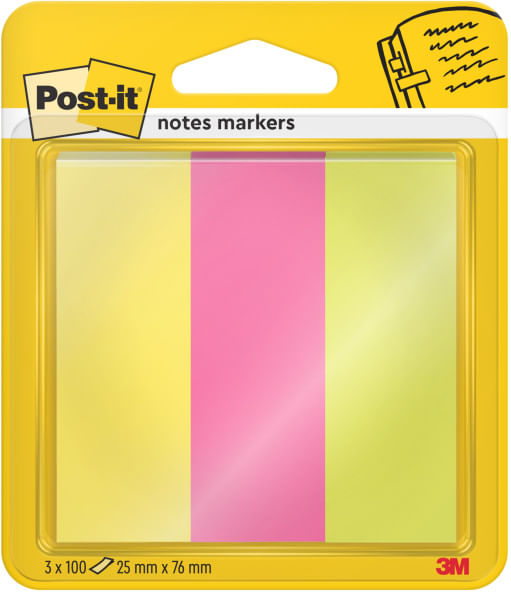 Marker pagina Post-it culori neon asortate 25 mm x 76 mm 100 file/bucata 3 bucati/pachet Notite adezive 3M Post- It 25 x 76 mm neon 3 culori