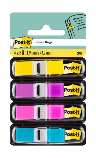 Index mini Post-it  11,9 mm x 43,2 mm 4 culori asortate in dispenser 24 file/culoare Index Post-it 3M plastic 4 culori