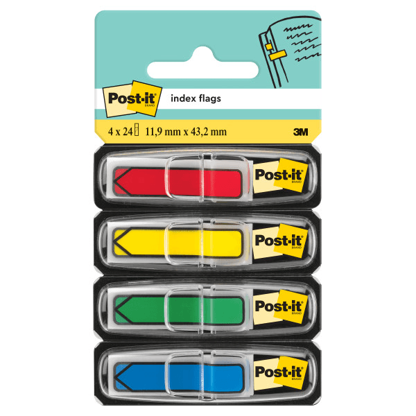 Index sageata Post-it 11.9 mm x 43.2 mm 4 culori asortate in dispenser 24 file/culoare Index Post-It 3M Sageata plastic 4 culori