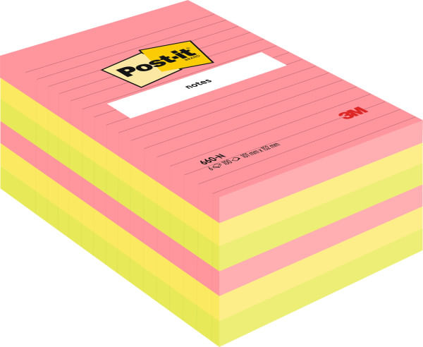 Notite adezive Post-it 660N Neon liniate 101 mm x 152 mm 100 file Notite adezive 3M Post-it 660N 102 x 152 mm neon liniat