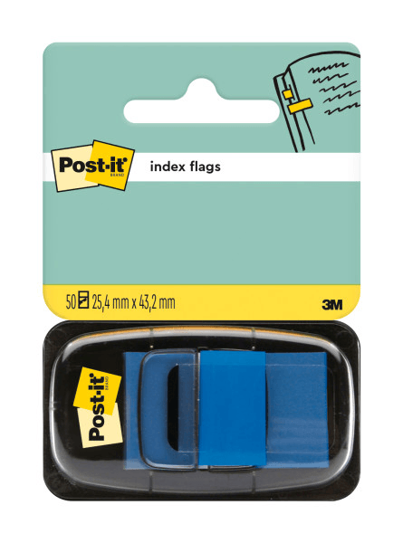 Index Clasic Post-it 25.4 mm x 43.2 mm 50 file in dispenser Index Post-It 3M plastic albastru