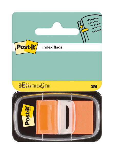 Index Clasic Post-it 25.4 mm x 43.2 mm 50 file in dispenser Index Post-It 3M plastic portocaliu