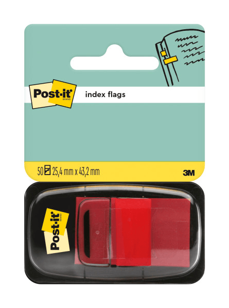 Index Clasic Post-it 25.4 mm x 43.2 mm 50 file in dispenser Index Post-It 3M plastic rosu