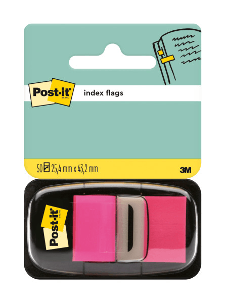 Index Clasic Post-it  25.4 mm x 43.2 mm 50 file in dispenser Index Post-It 3M plastic roz