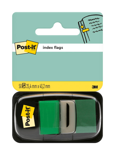 Index Clasic Post-it 25.4 mm x 43.2 mm 50 file in dispenser Index Post-It 3M plastic verde