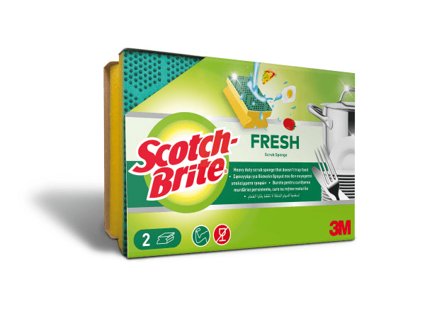 Burete protectie unghii Scotch-Brite Fresh, 2 bucati/pachet Burete pentru vase, cu protectie unghii, 2 bucati, Scoth-Brite