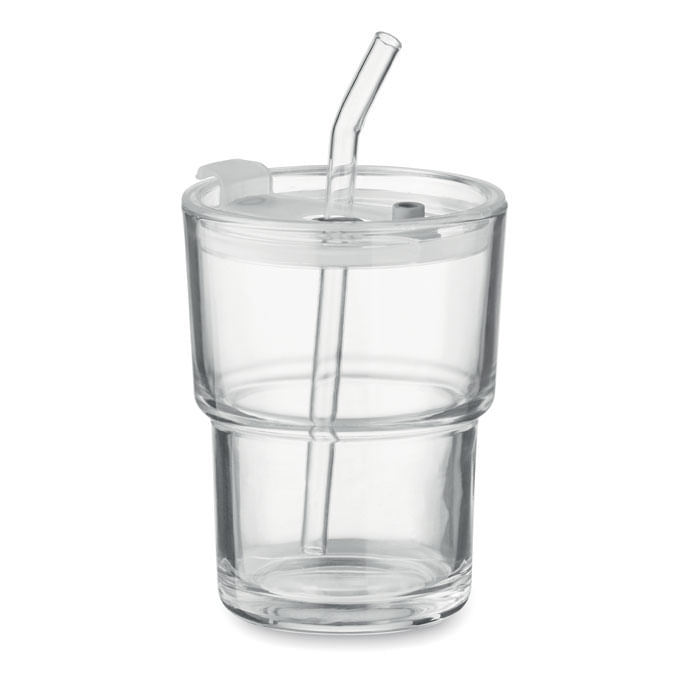Pahar de sticla cu pai 400ml Pahar de sticla cu pai 400ml
