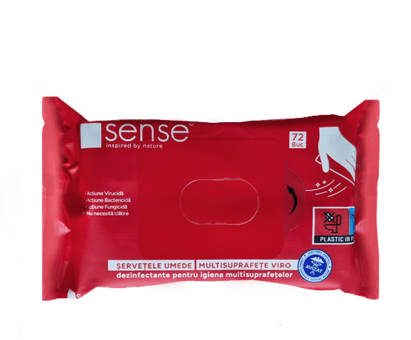 Servetele dezinfectante pentru suprafete cu efect antibacterian Sense 72 buc Servetele dezinfectante 72 buc Sense